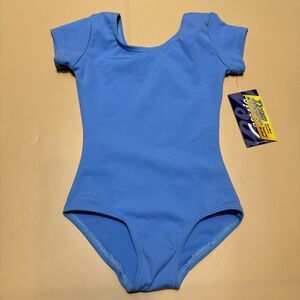 NWT Capezio Leotard Girls Small Blue Short Sleeve Dance, Gymnastics, Ballet